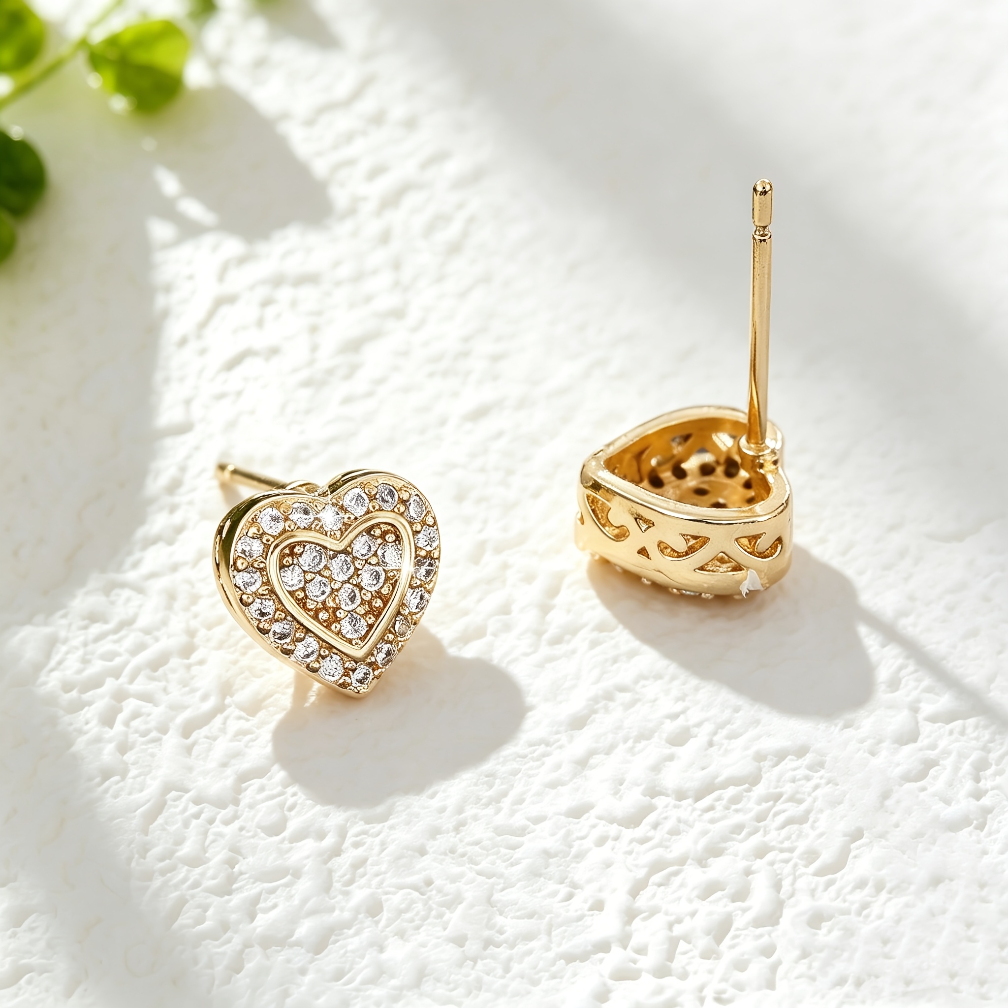 Plated Heart Stud Earrings, Minimalist Elegant Design