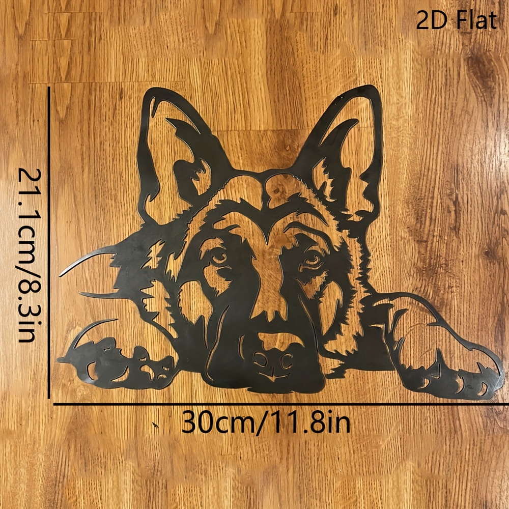 TEMU 2d Flat - A Single Piece Of 2d Flat Metal Art Featuring A German Shepherd, Designed For Wall Decoration. This Modern Laser-engraved Craft Serves