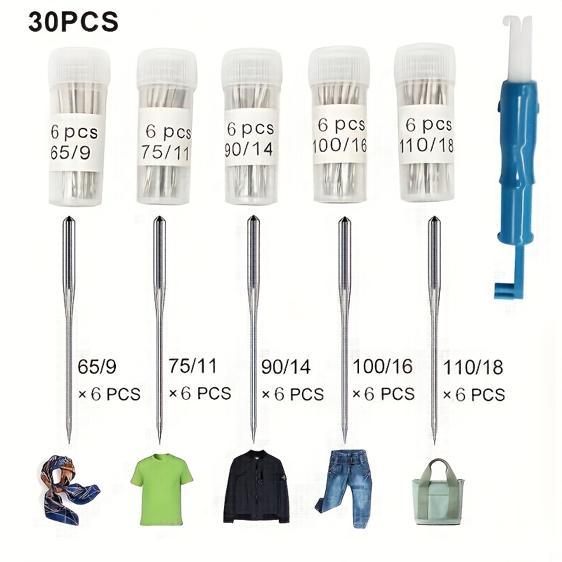 E-shop 30/75 Stück Nähmaschinennadeln mit Nadeleinfädler - Größen 65/9, 75/11, 90/14, 100/16, 110/18 - Kompatibel mit Singer, Brother, , Varmax -