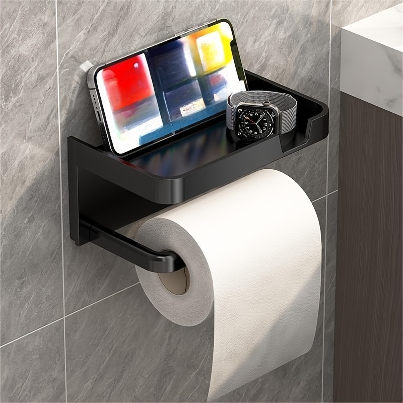 

Easy-install Wall-mounted Bathroom Tissue Holder - No-drill, Space-saving Toilet Paper Dispenser With Storage Shelf Bathroom Organizers And Storage Toilet Paper Holder