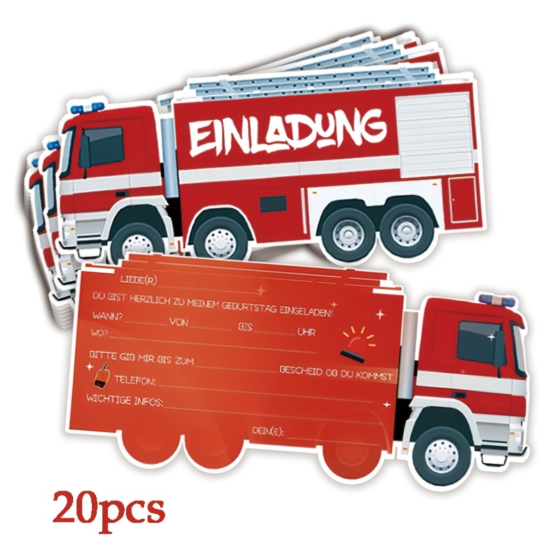 Image of [party Invitations]20pcs, Fire Truck Themed Birthday Invitation Cards For Boys And Girls, Gifts For Firefighter Parties And Celebrations Halloween Christmas Thanksgiving