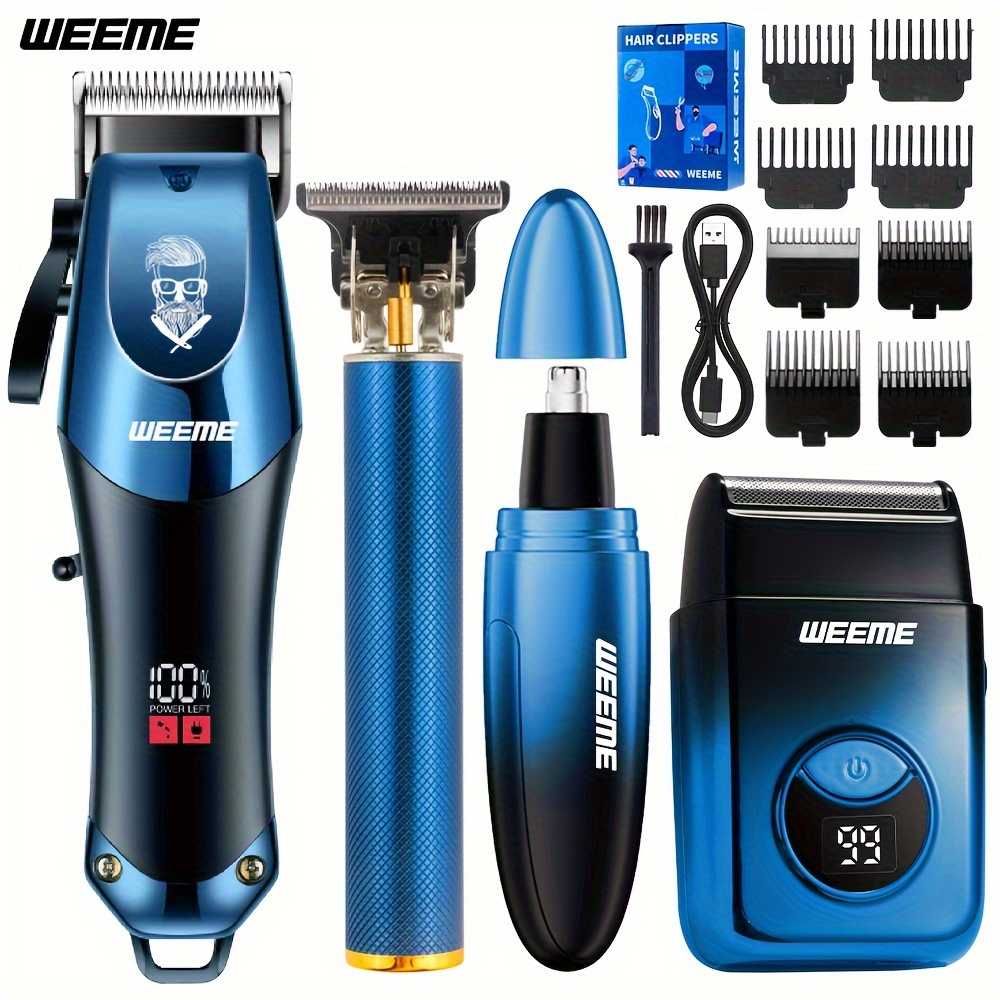 TEMU Weeme 1pc/2pcs/3pcs/4pcs Men's Electric Hair Clipper Kit, Precision Adjustable , And Clear Lcd Display In A Portable For Home Grooming, Perfect