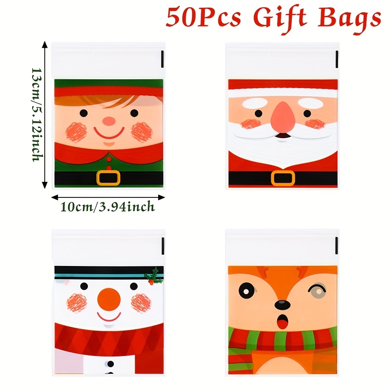 TEMU Lot de 50 sacs d'emballage auto-scellants avec de personnages de Noël, décoration , sacs d'emballage à Père Noël, de neige, , décoration Noël