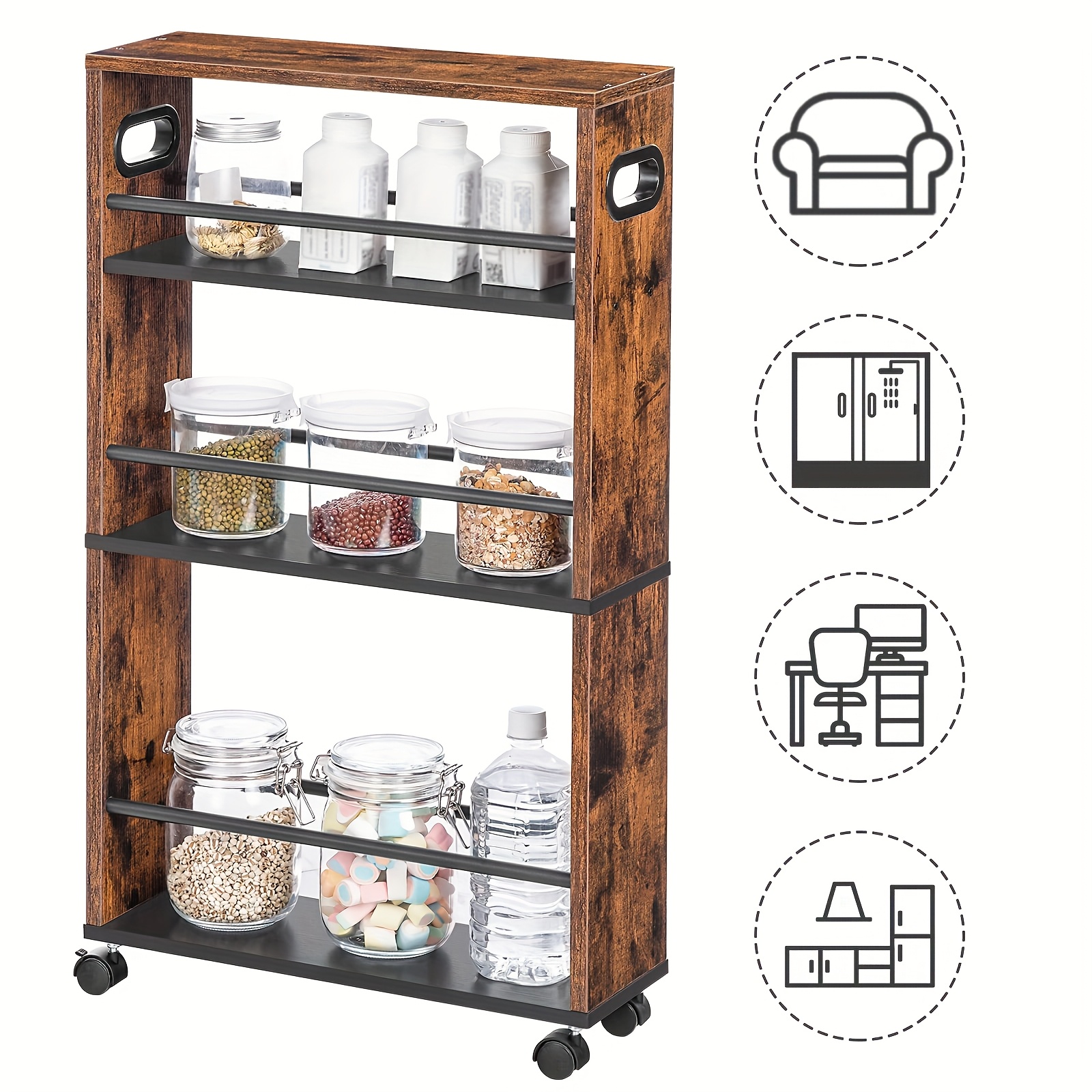 TEMU 4-tier Heavy-duty Industrial Kitchen Cart With 360Â° Rotating Wheels & Safety - Easy Assembly, Sturdy Wood Construction, Dark Brown Storage
