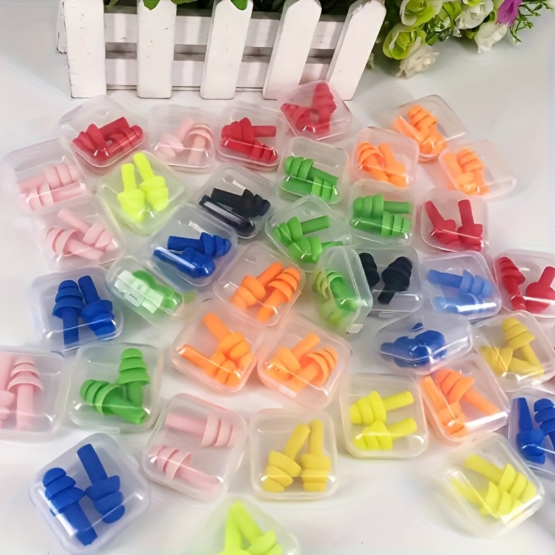 TEMU Pack Of 10 Boxes (20pcs Total), Includes Transparent Boxes. Random Color Silicone Earplugs, Suitable For Deep Sleep, Travel And Swimming,