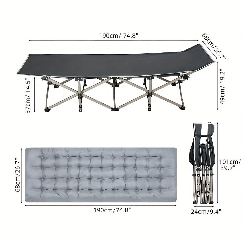 Portable Folding Bed Designed for Adults, Supports Up to 199.58 Kg, Includes a Mattress And Side Pocket - Lightweight Yet Durable Frame, Ideal for Fishing, Camping, Home, Office, Travel, Picnics, And Family Use