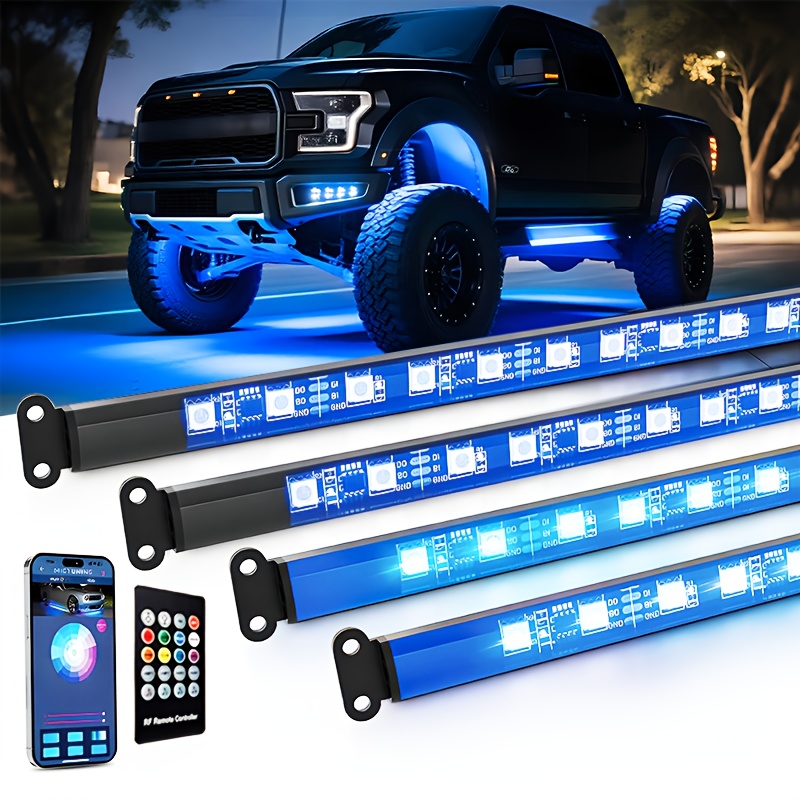 TEMU 10-mode Car Chassis Neon Light Strip With Music Sync, Rgb Chassis Lighting With App Control And Wireless Remote Kit, Suitable For Trucks, Suvs, And Car , Without Battery