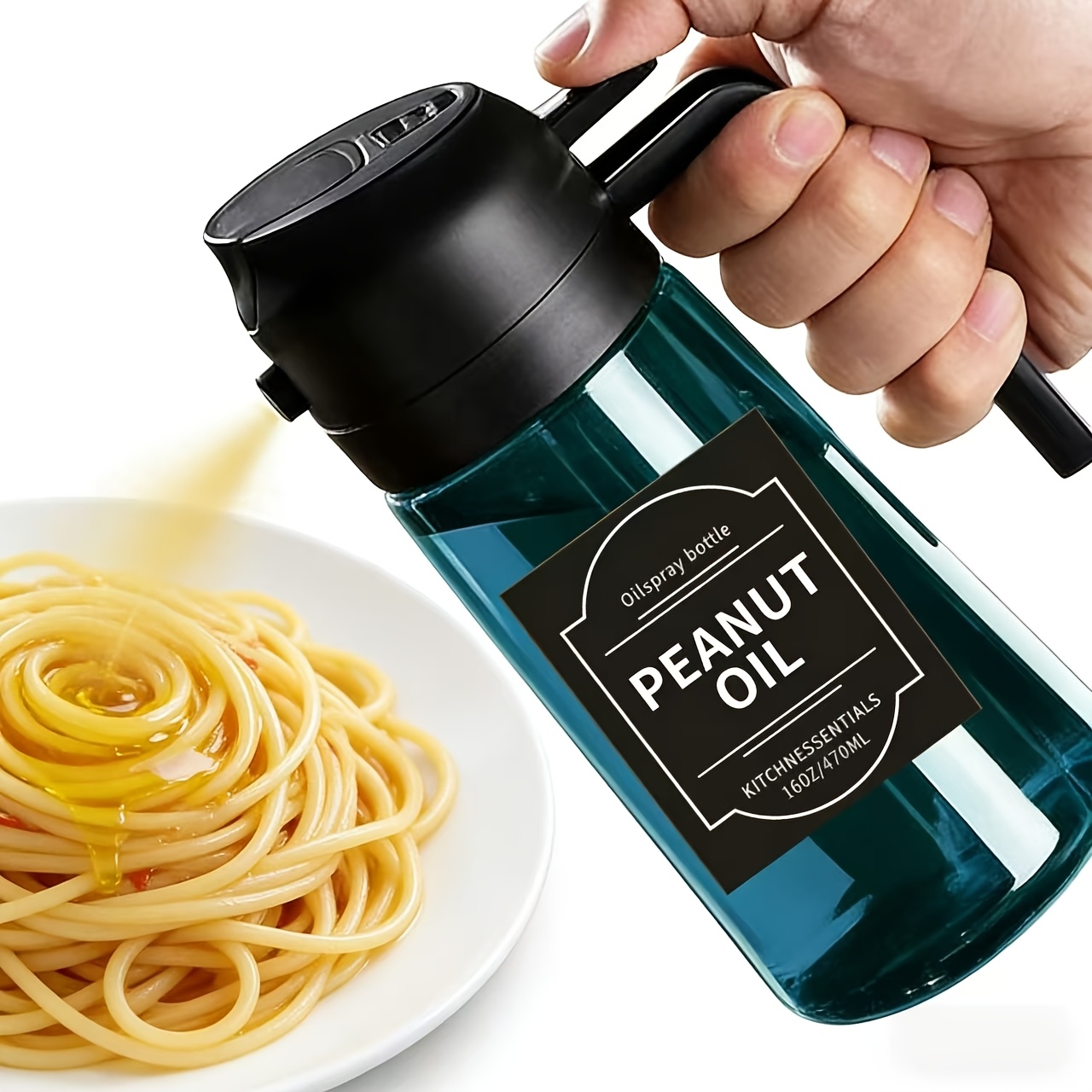 Image of 16oz/470ml Blue Glass Olive Oil Sprayer For Cooking - 2in 1 Olive Oil Dispenser For Kitchen Gadgets, Air Fryer, Salad, And Bbq - Navy
