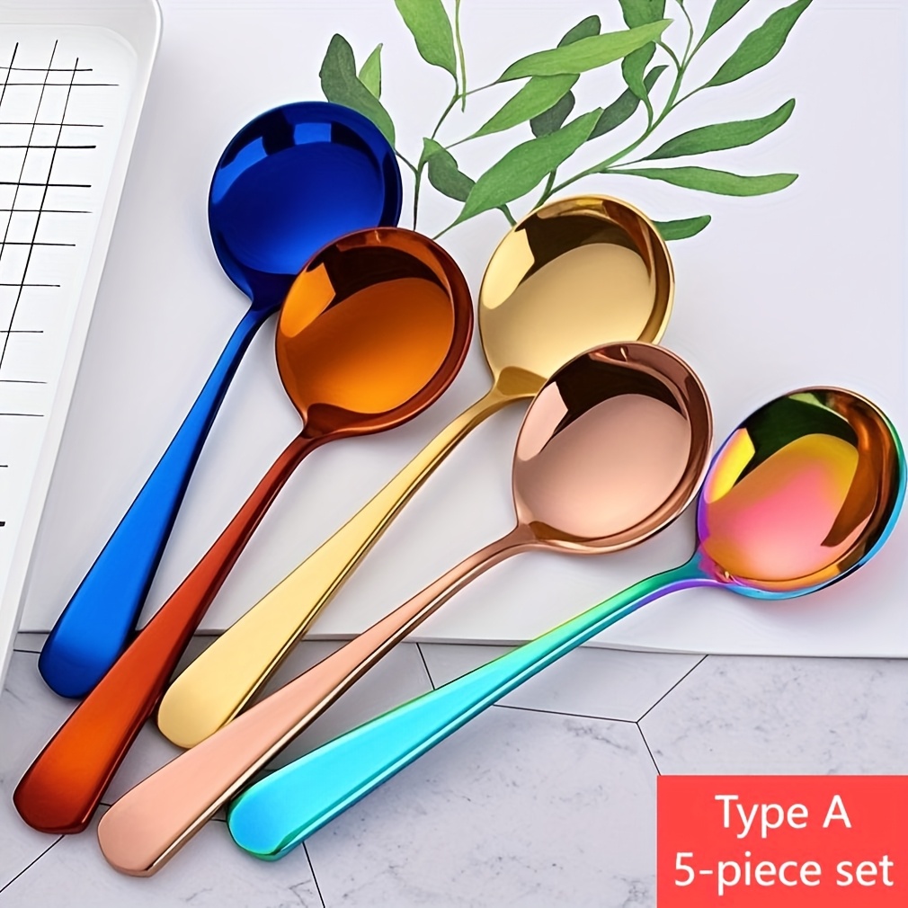 TEMU 5pcs Colorful Stainless Steel Spoons, Coffee Spoons, 16cm/6.29in, Small Tea Spoons, Iced Tea Spoons, Mixing Spoons, Rice Spoons, Dessert Spoons,