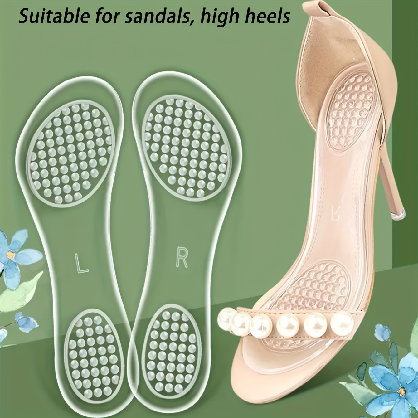 Image of A Pair Of Women's Dotted Three-quarter Insoles, Featuring A Non-slip Soft Bottom For , Self-adhesive Front Pads Suitable For High Heels, Sandals, And Flat Shoes For Summer