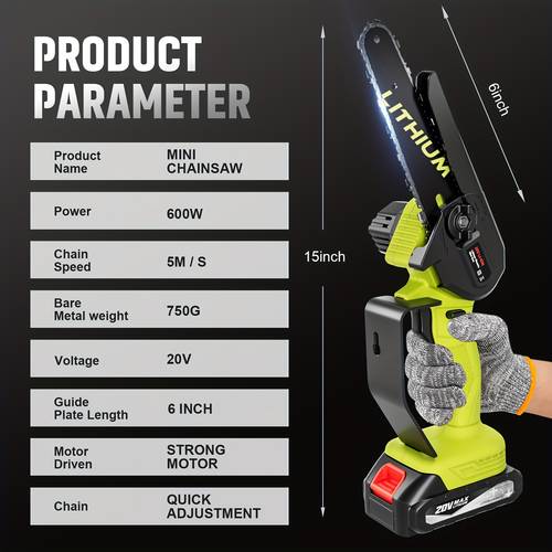 mini chainsaw cordless 4 inch or 6 inch chainsaw with 2 batteries for tree trimming branches wood cutting lightweight handheld saw for household for men dad husband gardener and