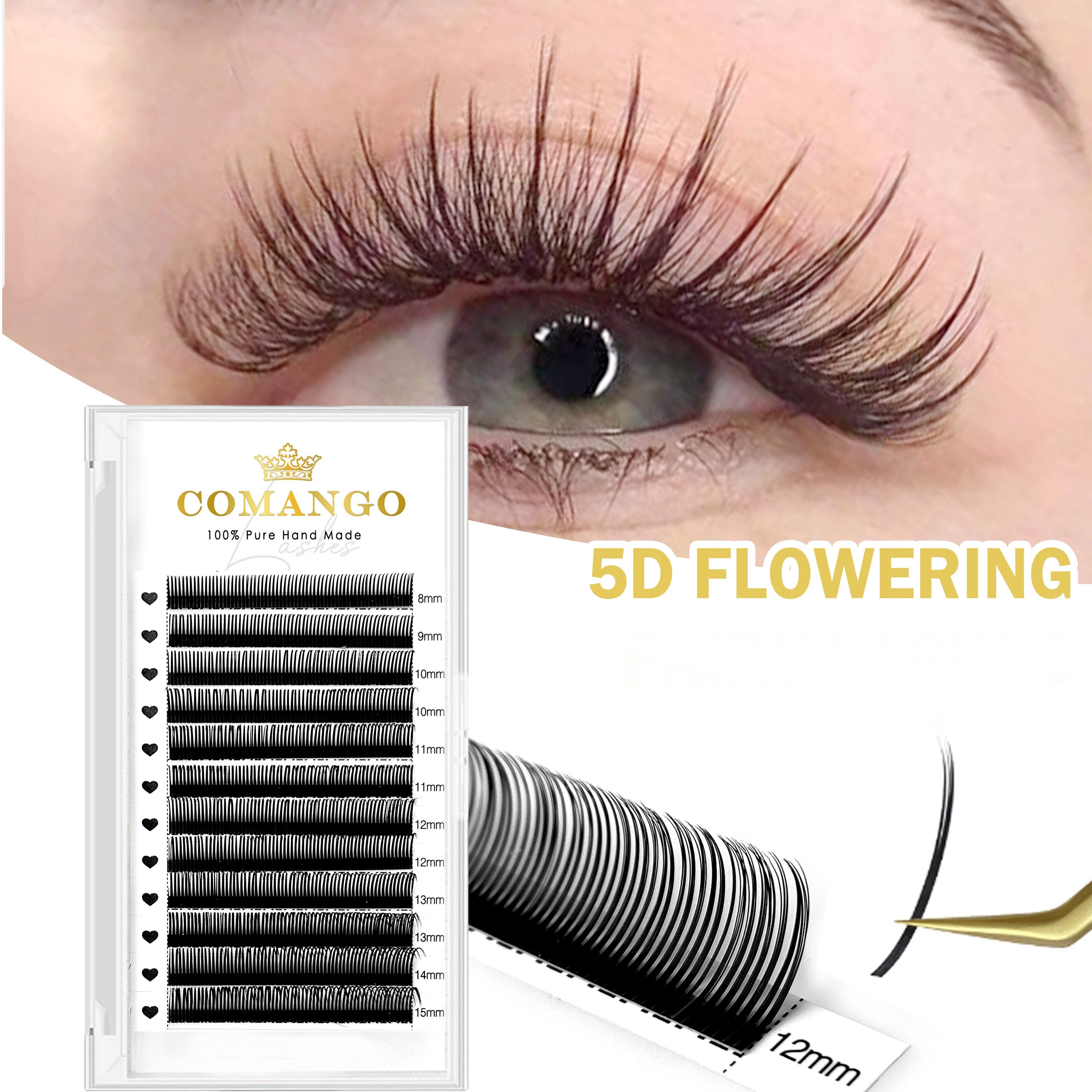 

Comango 5d Flowering Eyelash Extensions - Salon-quality Individual Lashes, Dd , C/d , , 0.07mm Thickness, Length 6-15mm, Lightweight & Reusable For Easy Diy Application, Fluffy Doll Anime Style