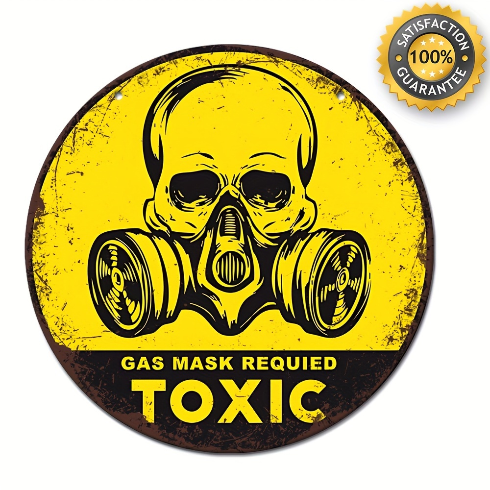 

1pc Retro Round Metal Aluminum Sign, Toxic Hazard Symbol, In Need Of Gas Mask Sign, Wall Art Decor, Interesting Iron Painting, Vintage Logo Garage Wall Decor, Cafe Bar Living Room Wall Decor Plaque