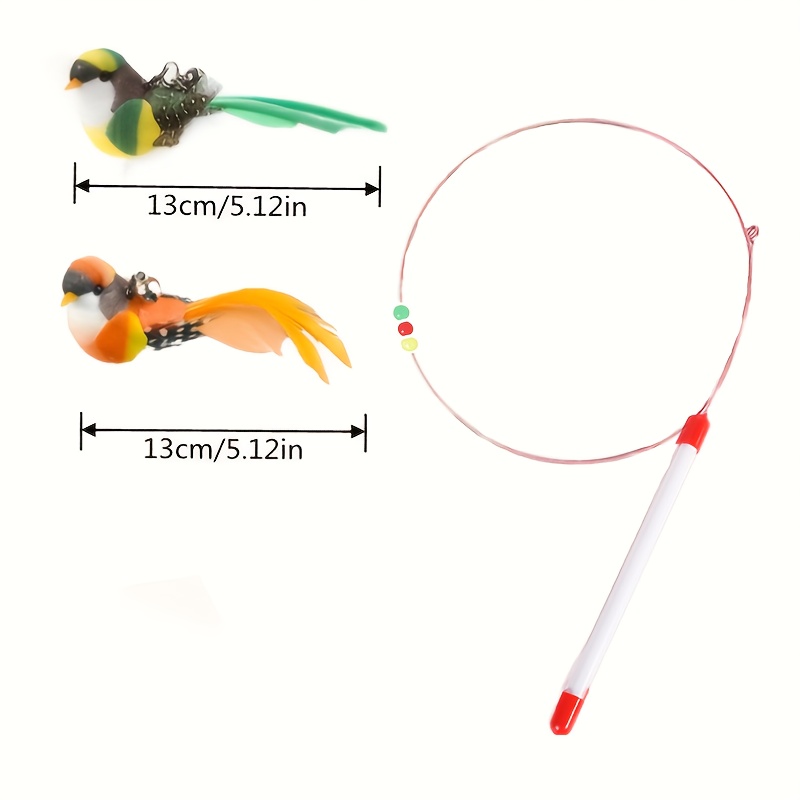 E-shop Katzenspielangel-Set, auswechselbarer künstlicher Vogel, Katzenangel mit langem Stiel Glocke, interaktives Handspielzeug für Katzen,