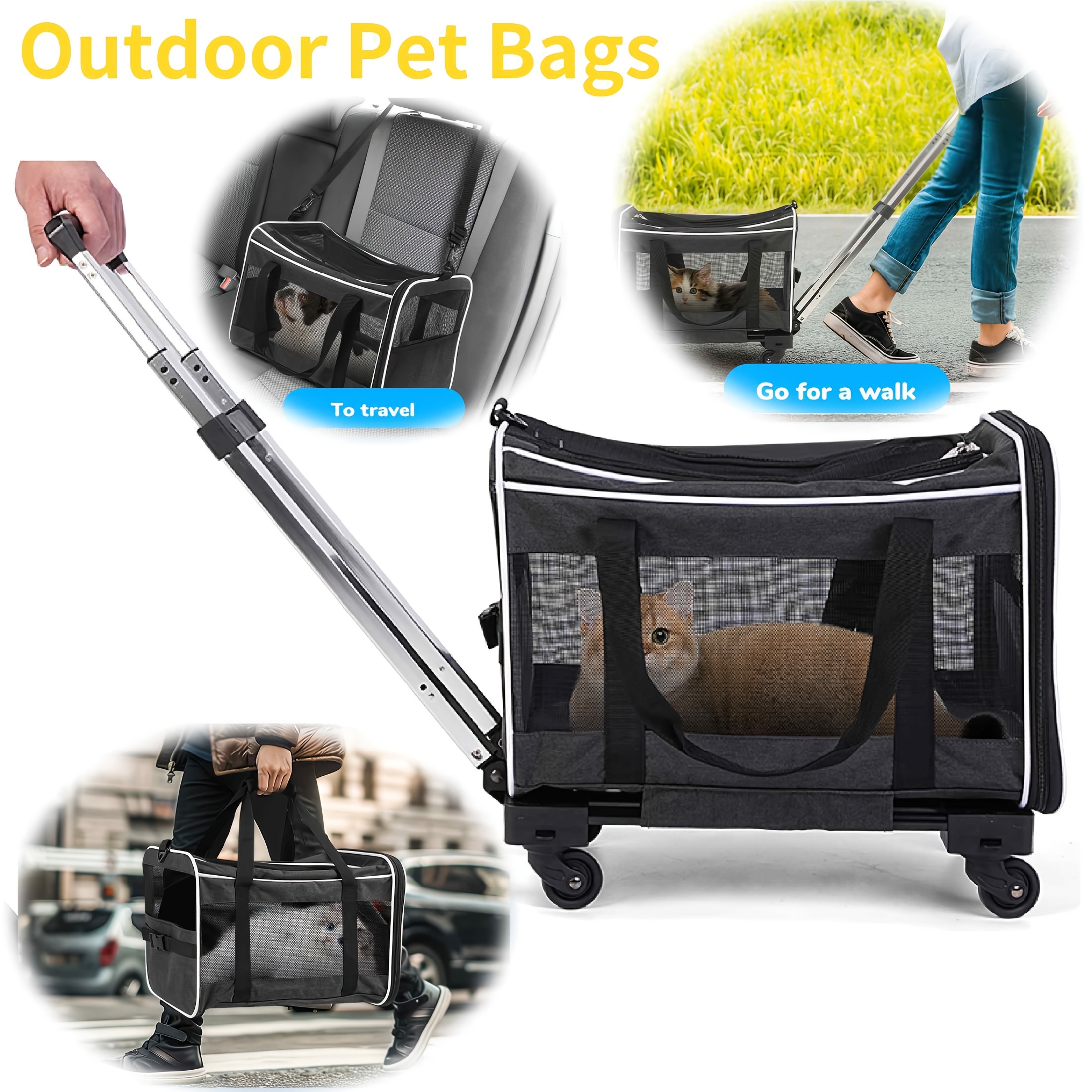 

Approved Premium On Wheels- 2 Sided Rolling Carrier- For Or Medium Dog, Cat Carrier For Car Travel - & Cats- Extra Spacious Soft Lined Carrier!