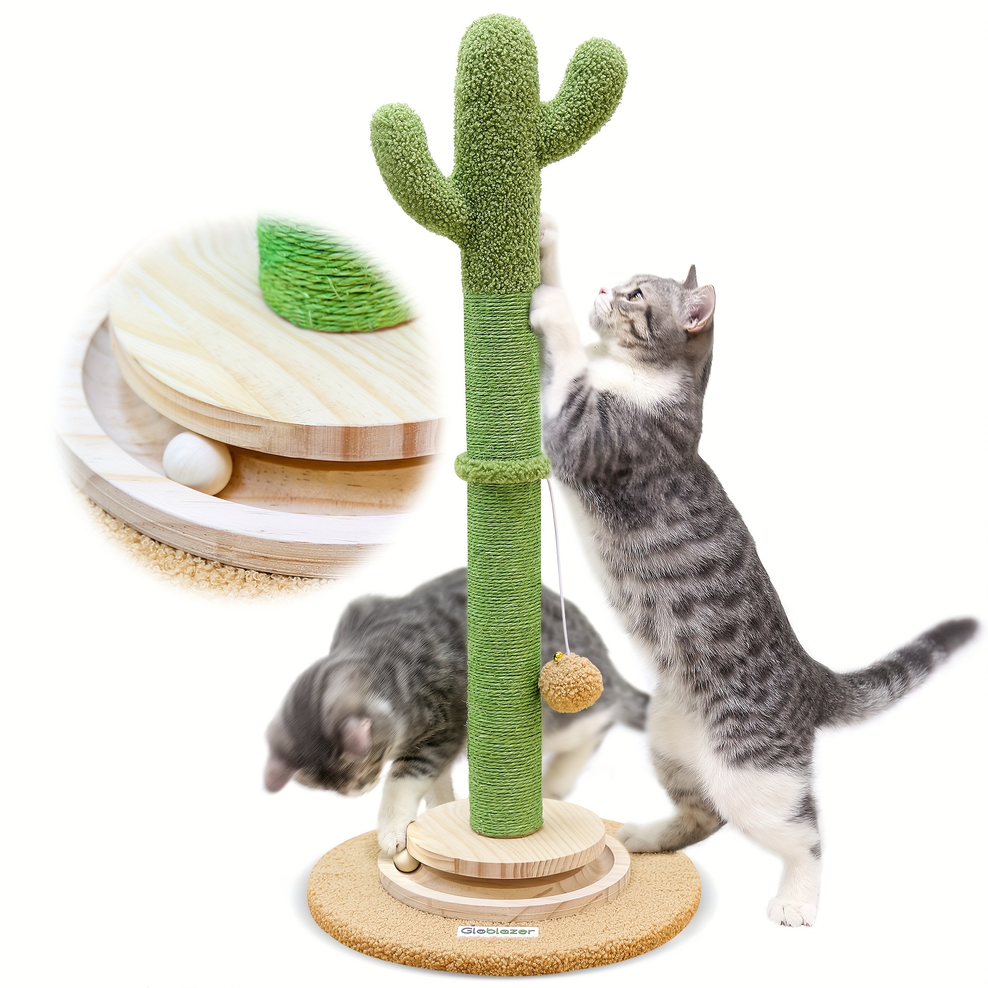 

Cactus Style Tall Cat Scratching Post, Cat Scratcher Cute Sisal Cat Scratching Posts With Modern Ball, Interactive Toys For Indoor Cats And Kittens #globlazer