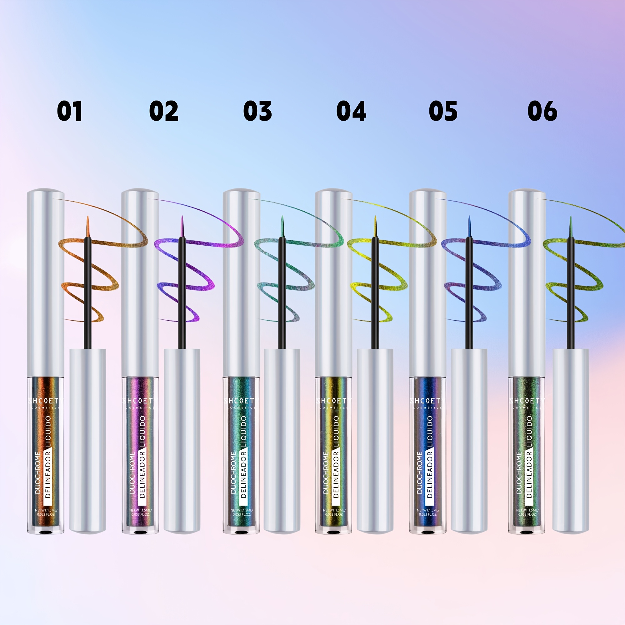 TEMU 6pcs Chameleon Color-changing Eyeliner Liquid Pens, Waterproof & Long-lasting Eyeliner, Smooth , For Stage Makeup, Music Festival Party Looks &