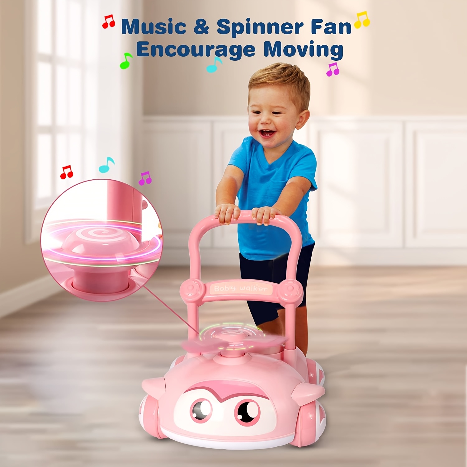 2-in-1 Baby Walker, Toddler Sitting and Standing Walker with Music Panel, Push Toy for Learning to Walk