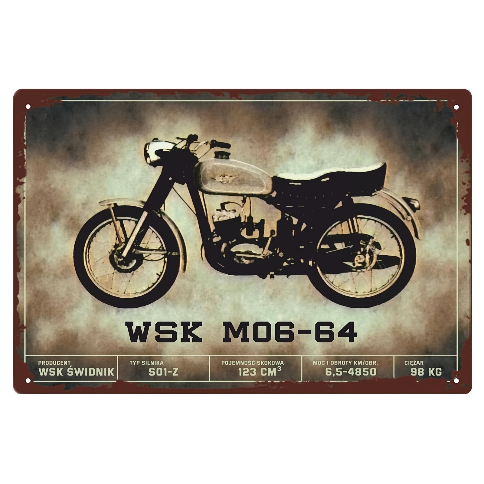 

Motorcycle Tin - Htf Wsk M06-64 Metal , 8x12 , For