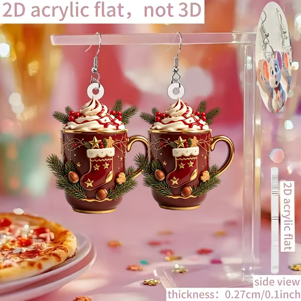 2D Flat Christmas Coffee Earrings for Women