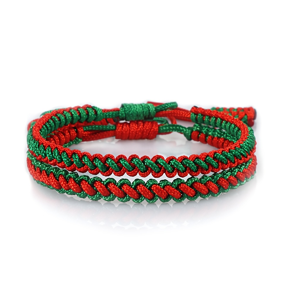 TEMU 2pcs Set, Fashionable Hand-woven Red And Bracelet Set For Men And Women, Christmas Holiday Gift, Couple's Style, Adjustable Size, Stackable