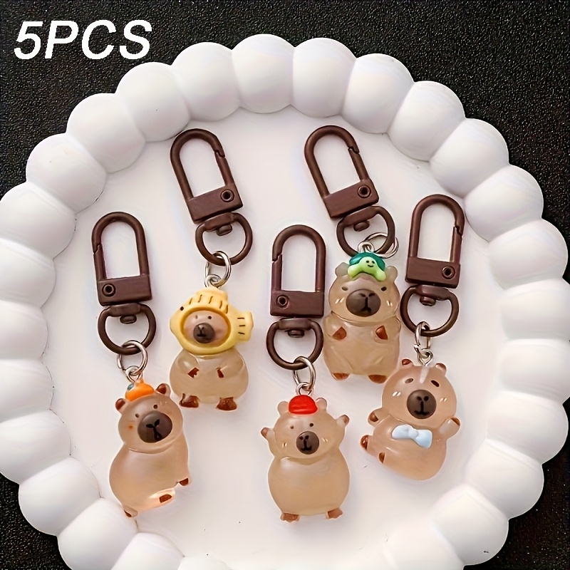 TEMU 5pcs Cute Capybara Keychain Set, Abs Resin Luminous Pendant, Key Accessories, Suitable For Party And Holiday Gifts And Packaging Decoration,