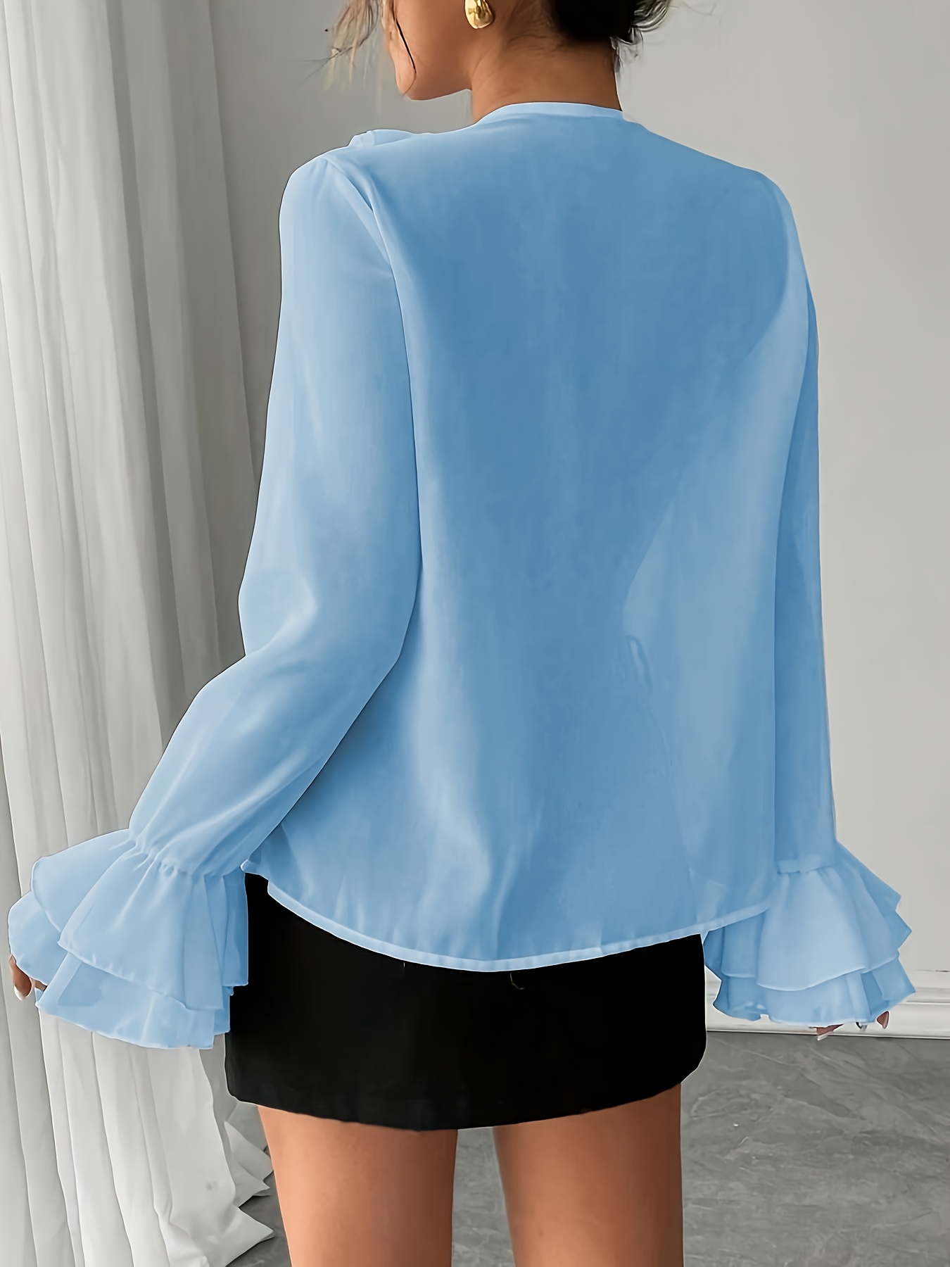 Camicia Donna Maniche Lunghe In Chiffon Leggero, Scollo A V, Elegante E Casual Per Ufficio E Tempo Libero - 2