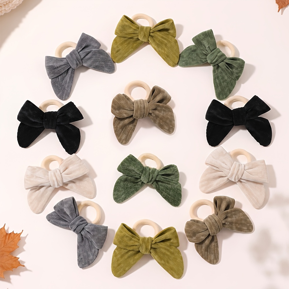 TEMU 12pcs Neutral Corduroy Bow Hair Scrunchies, Fall Winter Vintage Matte Ribbon Ponytail Holders, Daily Office Thanksgiving Christmas Minimalist