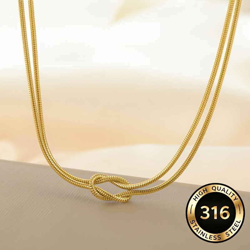 Unisex Knotted Round Snake Chain Necklace, Adjustable Stainless Steel