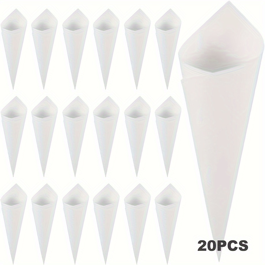 Image of 20pcs Wedding Confetti Cones White Paper Hollow Print Cone For Party Petal Small Bouquet White Paper Cones For , For Christmas, Halloween