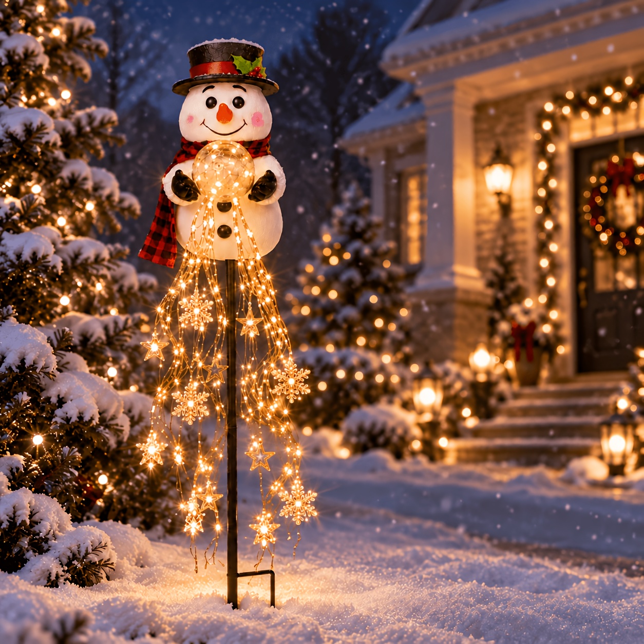 TEMU 1 Tas de Jardin de Neige, Décoration de Guirlande Lumineuse LED Empilée Étoile de Neige, Décoration de Noël, Utilisée pour Cour Pelouse Terrasse