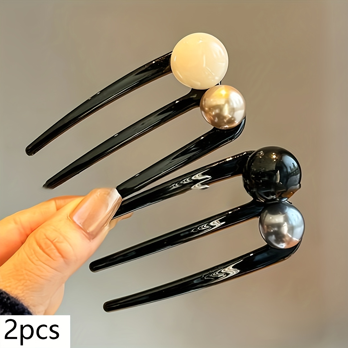 E-shop 2/3 Stück Neue chinesische Drei-Zahn-Perlen U-förmige Haarnadel Täglicher Pendel Dutt Haar Haarnadel Hinterkopf Haarstyling Artefakt Fixierte