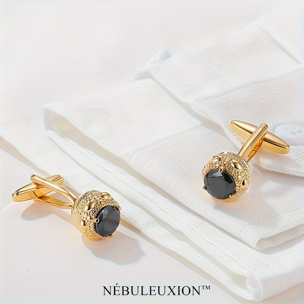 Premium Light Luxury Cufflinks Set with Black Zirconia, 2pcs