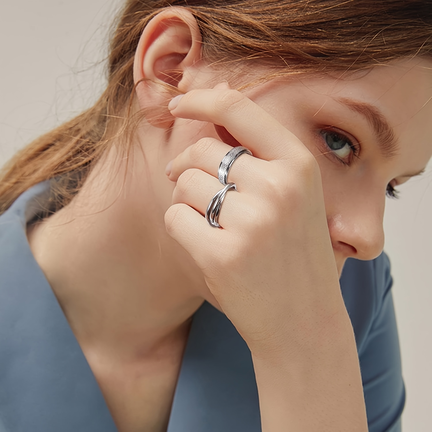 9pcs fidget rings for anxiety 316l stainless steel spinner ring anti anxiety ring spinning moon star flower bead stress relieveing rings for men for teenager Product details 0