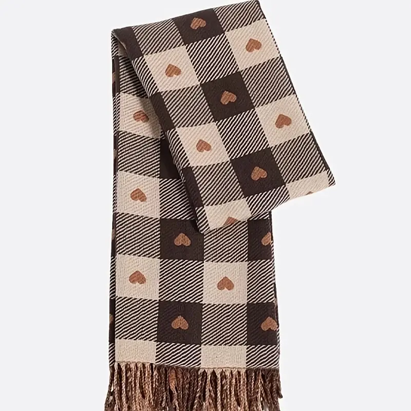 écharpe à motif de cœur wo & ;s - convient à toutes , pour les fêtes, et danniversaire, avec un motif à carreaux sur le thème de et des pompons. Détails du produit 7