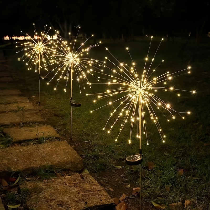 

1pc Solar-powered Garden Lights, 8-mode Led Dandelion Stake Light, Plastic Outdoor Firework Lamp For Yard Decor