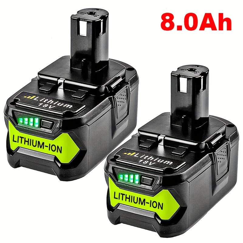 TEMU 2-pack 8.0ah 18v Lithium-ion Replacement Battery For Ryobi One+ Cordless Tools (, , P105, P107, P108, P109, Rbl1810) - High-capacity, Long-,