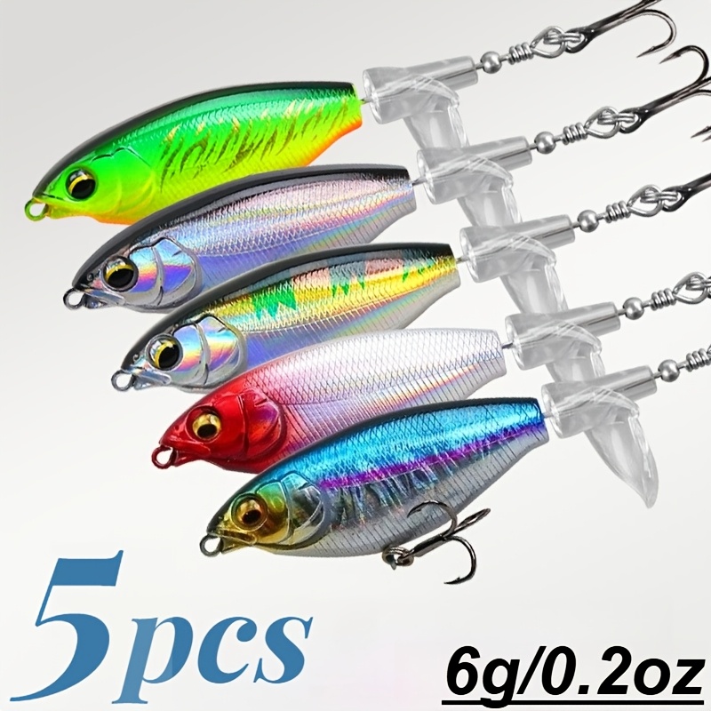 Set Of 5 Floating Topwater Propeller Lures, Designed For Freshwater Fishing And , Featuring A Long Casting Design With Weights Ranging From 6g To 12g
