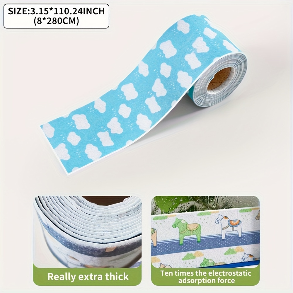E-shop Fensterabsorptionsstreifen | Selbstklebend & Anti-Kondensation | 16Mil Verdickt | 8*280Cm | Wiederverwendbar | Verspieltes Pferdemuster |