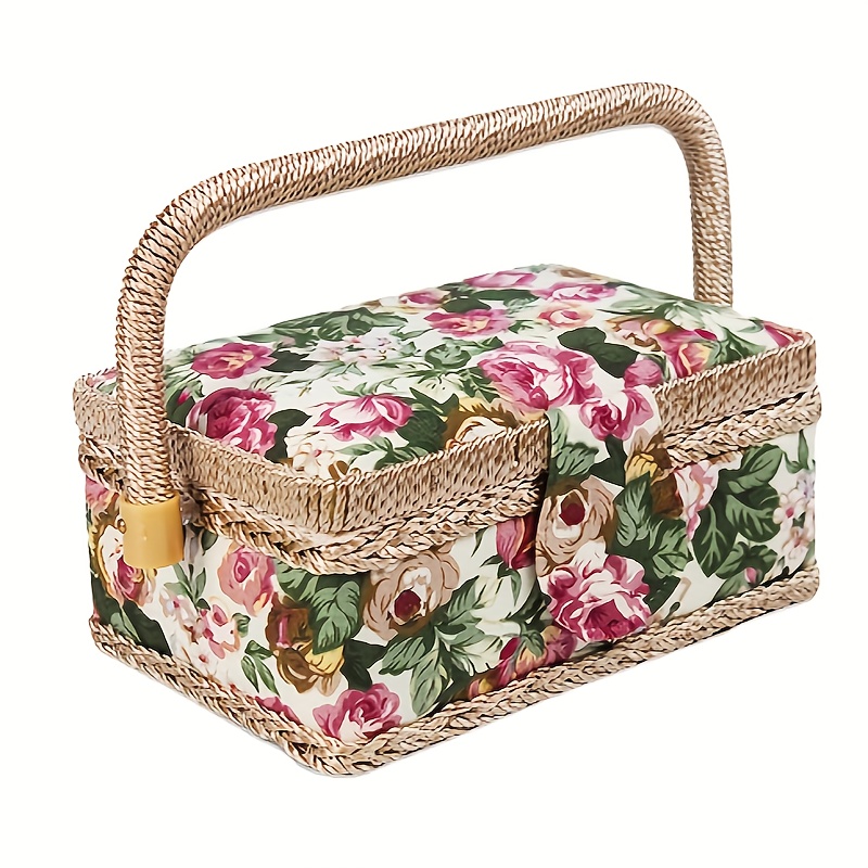 

Multicolor Floral Pattern Wooden With Removable Tray, & Interior Pockets, Vintage Embroidery Sewing Kit Box, Ideal For Thanksgiving & Mother's Day Gift - 1 Piece