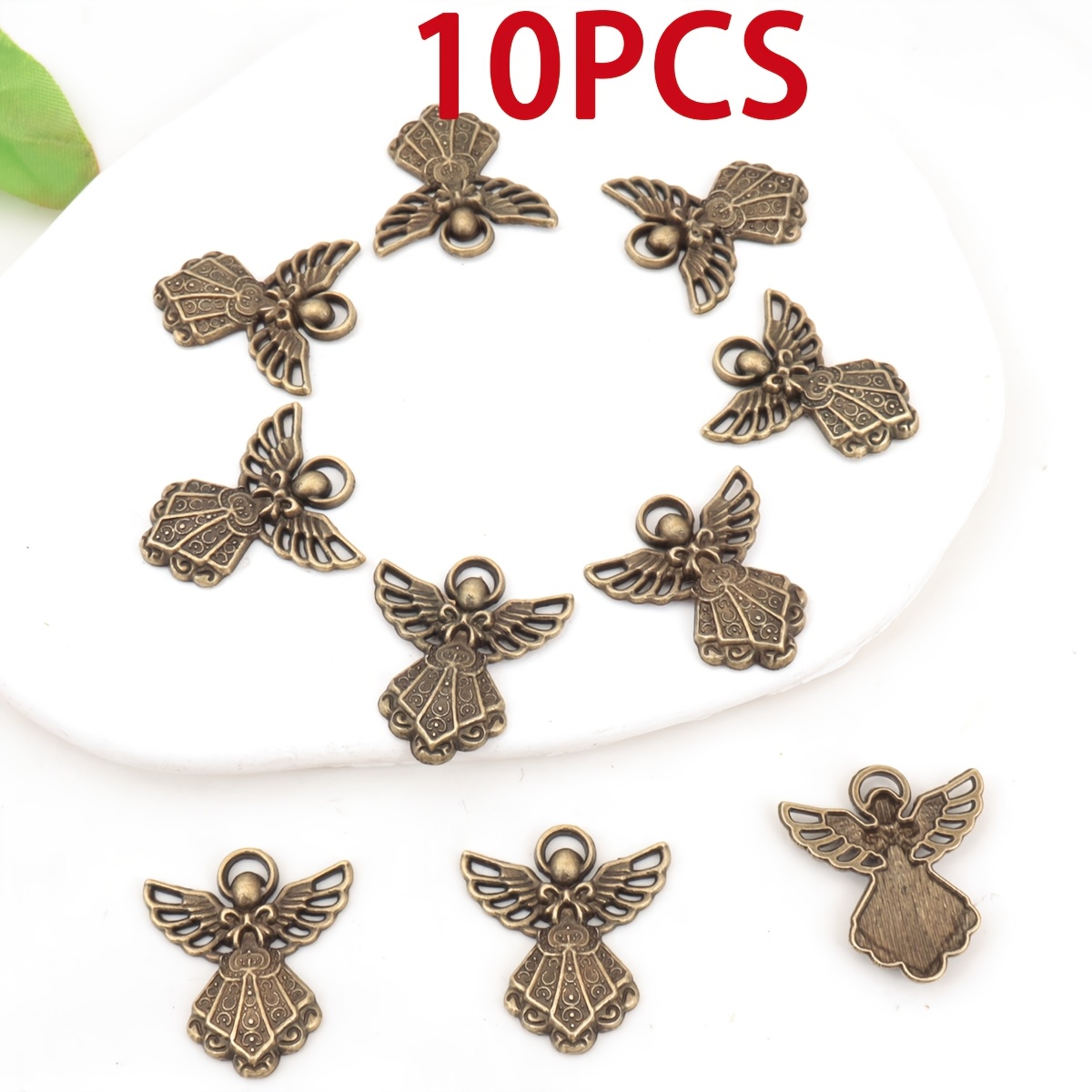 10pcs Antique Bronze Winged Guardian Angel Pendants