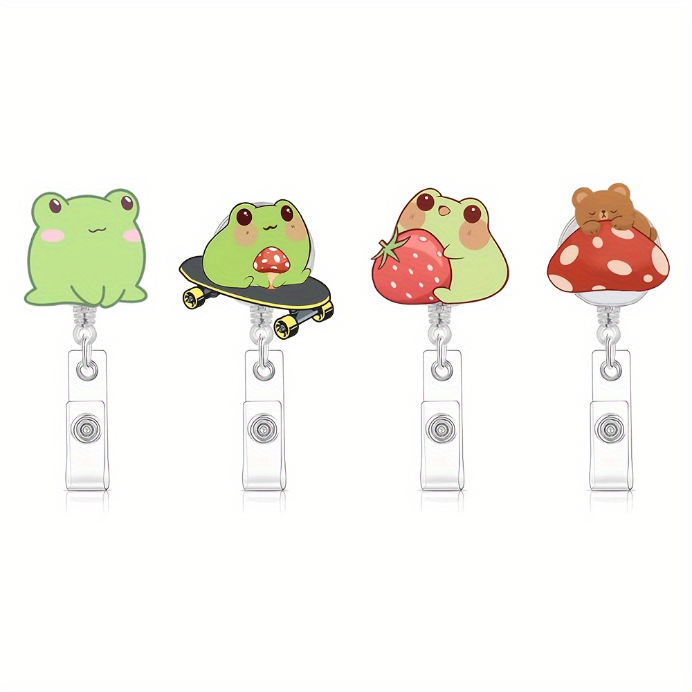 

Cute Retractable Badge Holder Reel, Frog And Mushroom Badge Reel - Clip On Name Badge Tag With Belt Clip, Id Badge Reels Holder For Office Workers, Doctors, Nurses, Medical Students And Students