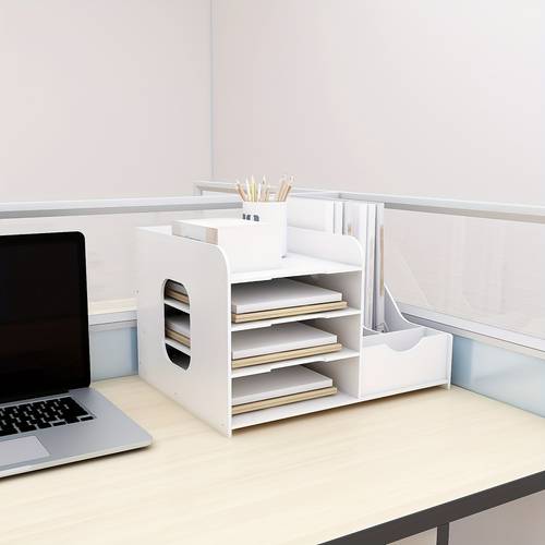 multifunktionales aktenregal, büro-aktenaufbewahrungszubehör, dokumentenständer, schreibtisch-aktenschrank, mehrschichtiger klassifikationsaktenkorb, 40x31x25cm, weiß