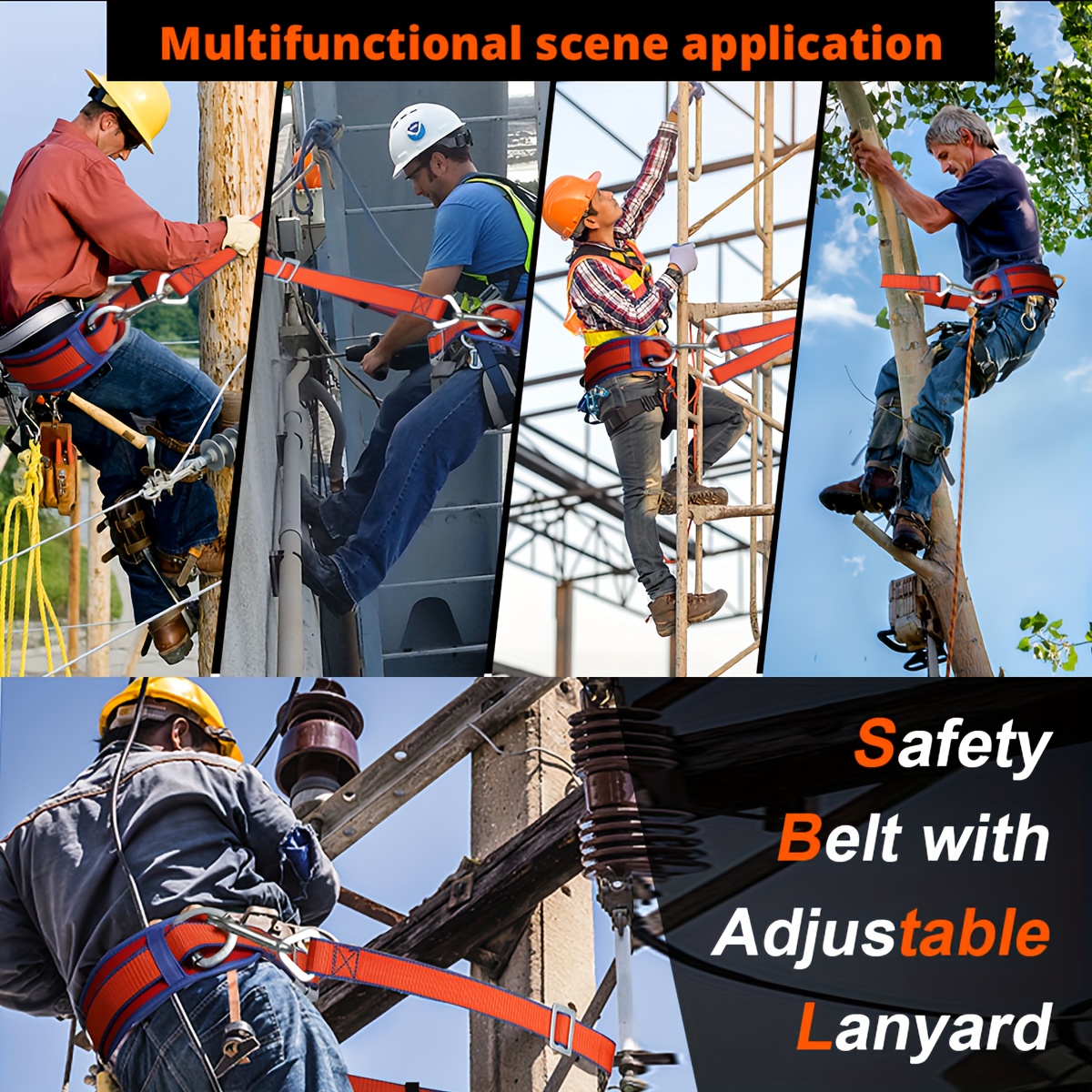 safety belt with adjustable lanyard and updated waist pad tree climbing belt harness safety lanyard fall protection fall kite climbing lanyard ladder safety harness details 3