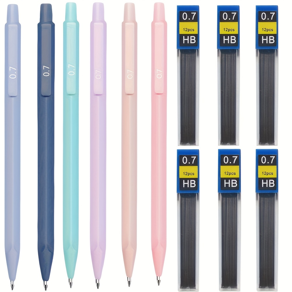 Image of Cute Mechanical Pencil Set, Macaron-colored Pencils (0.5mm And 0.7mm), 6/12/24/36pcs Hb Pencil Leads, Core, Aesthetic Mechanical Pencils For Girls' Writing