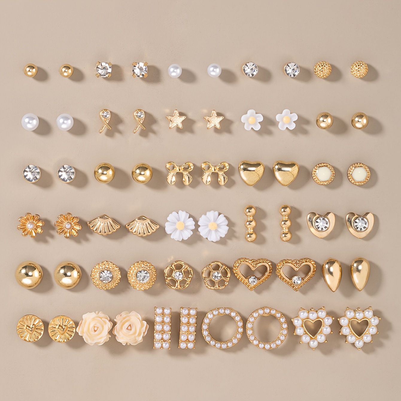 TEMU Un set di 60 orecchini e semplici a forma di margherita, cuore, , simpatici orecchini rotondi a forma di stella, regalo di gioielli per le feste