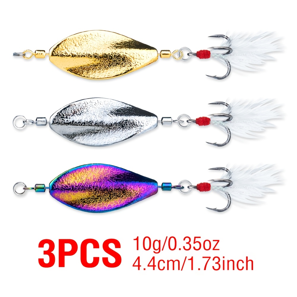 TEMU 3pcs Type Fake Bait Sequins 5g/7g/10g/15g Long-shot Sequins Fishing Lure Rotating Fake Bait With Gorgeous Coating For Freshwater And Universal