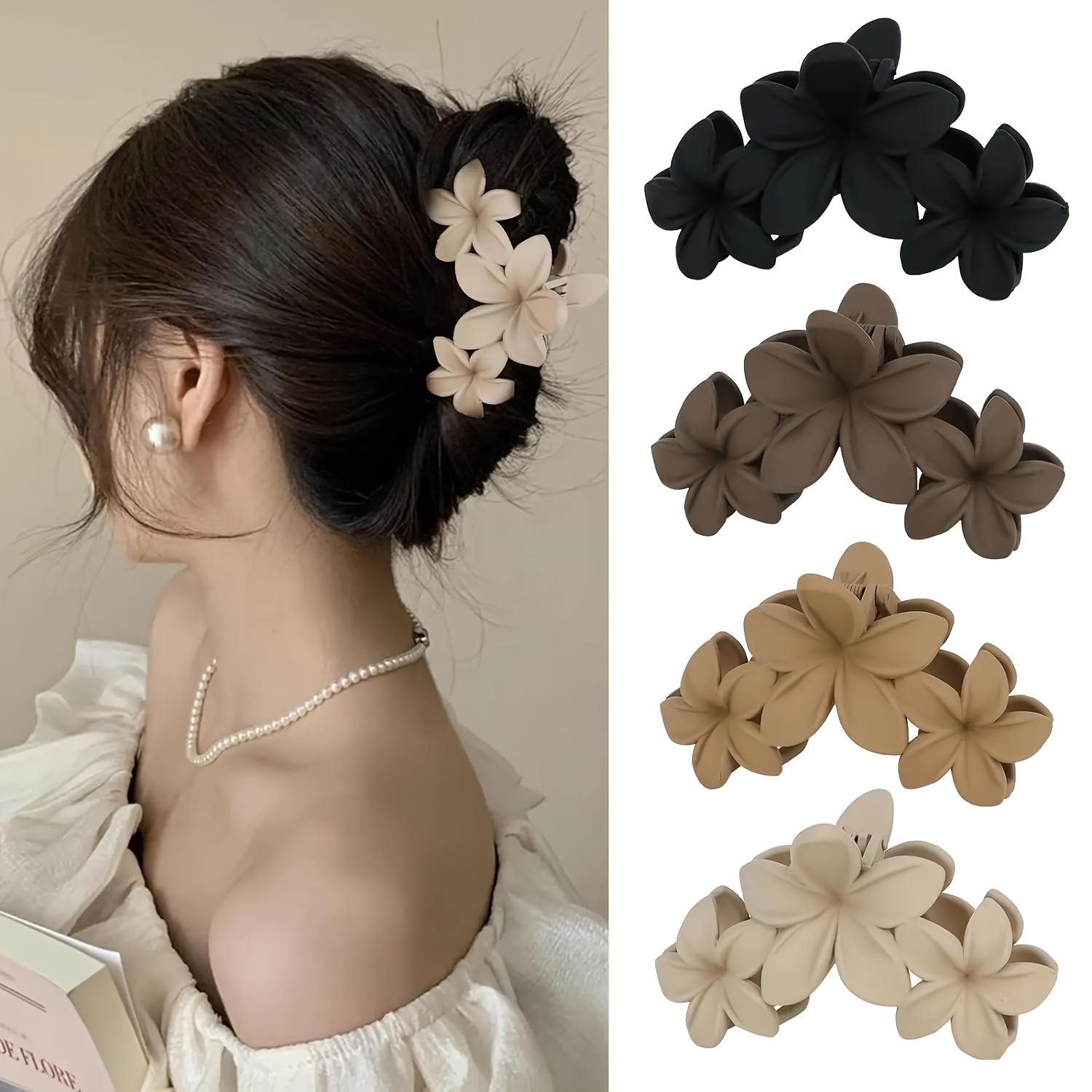 

1/4pcs Simple And High-end Oversized Hair Gripper For Women Black Frosted Flower Hair Volume Shark Clip