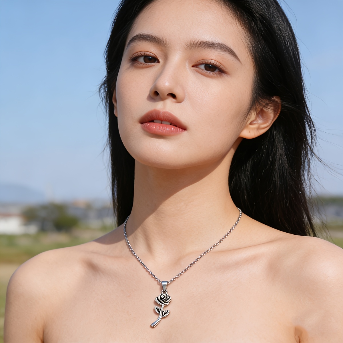 Vintage Rose Branch Pendant Necklace with Delicate Textures