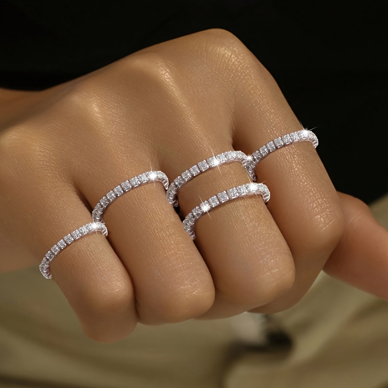 

5pcs Sparkling Stretch Ring Set For Women - Parties & Gifts, Fashionable Accessory